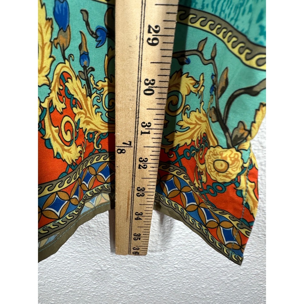 Urban CoCo Tunic‎ Top Womens Medium Teal Orange Baroque Print Tassel Tie Blouse - Picture 8 of 10
